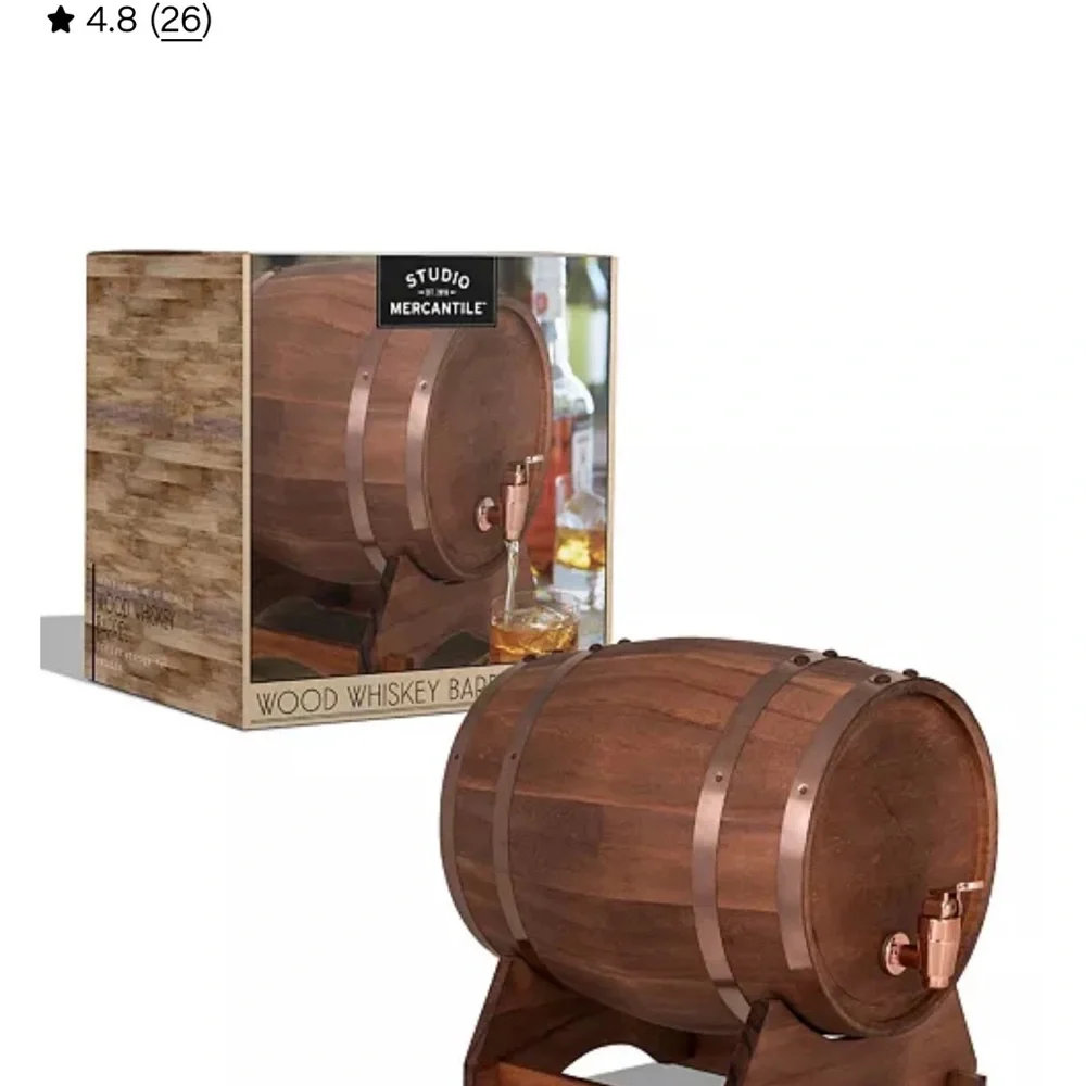 New Studio Mercantile Wood Whiskey Barrell Dispenser Gifts‎ Stocking Stuffer Bar